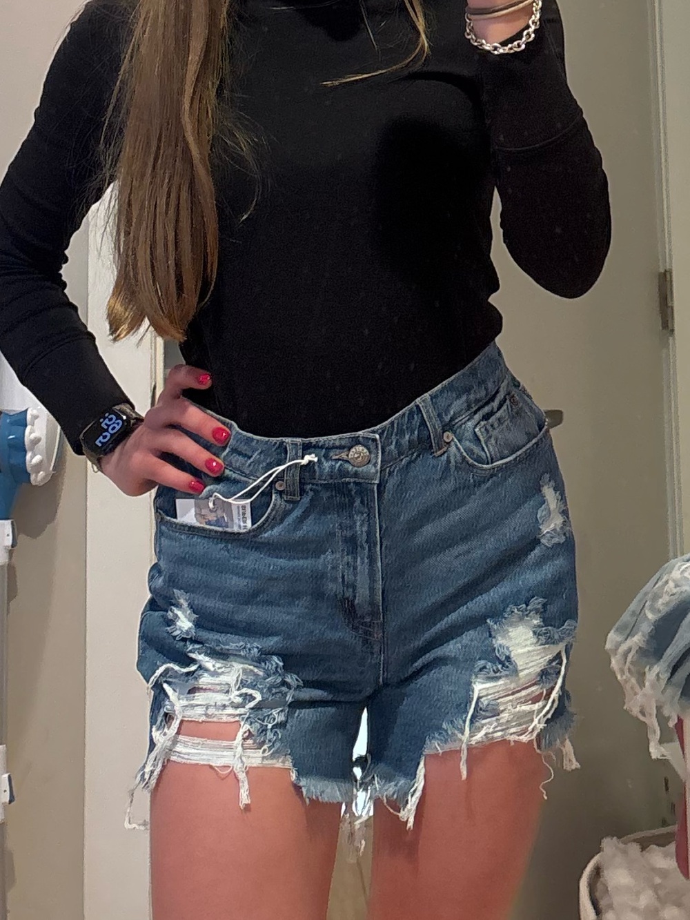 Distressed High-Waist Denim Shorts - Blue size 5 NWT Enjean